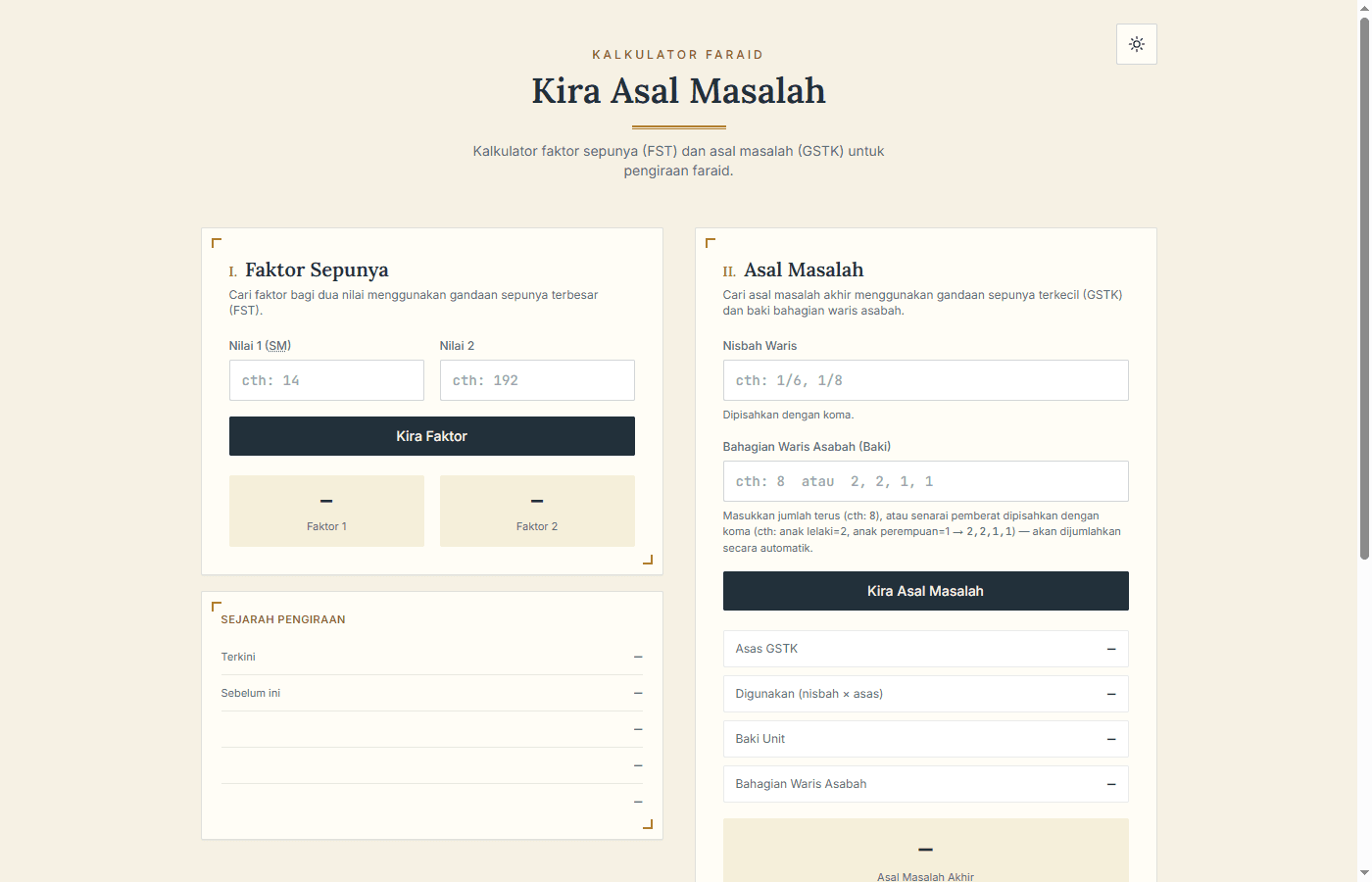 Kalkulator Faraid: Application screenshot